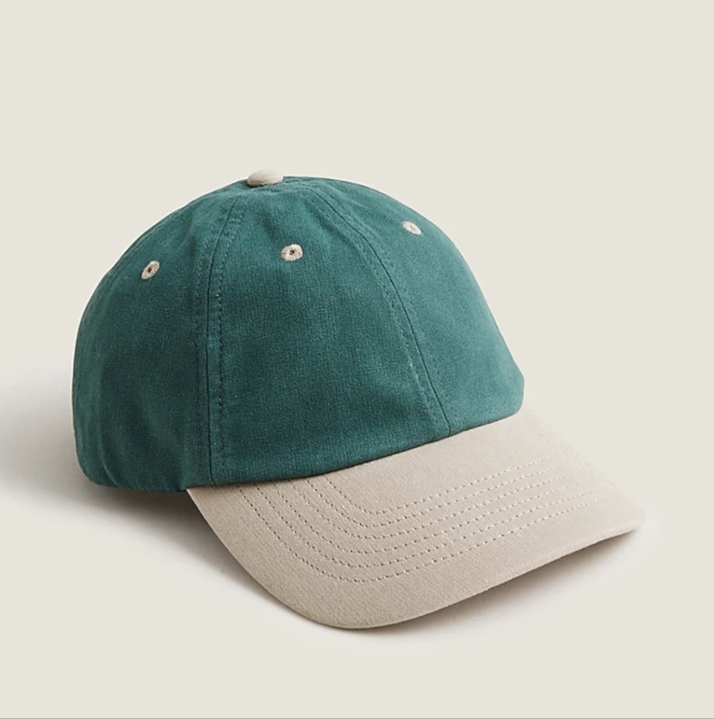 J.Crew Two-tone washed canvas baseball hat Graffiti Green Beige BNWT RETIRED